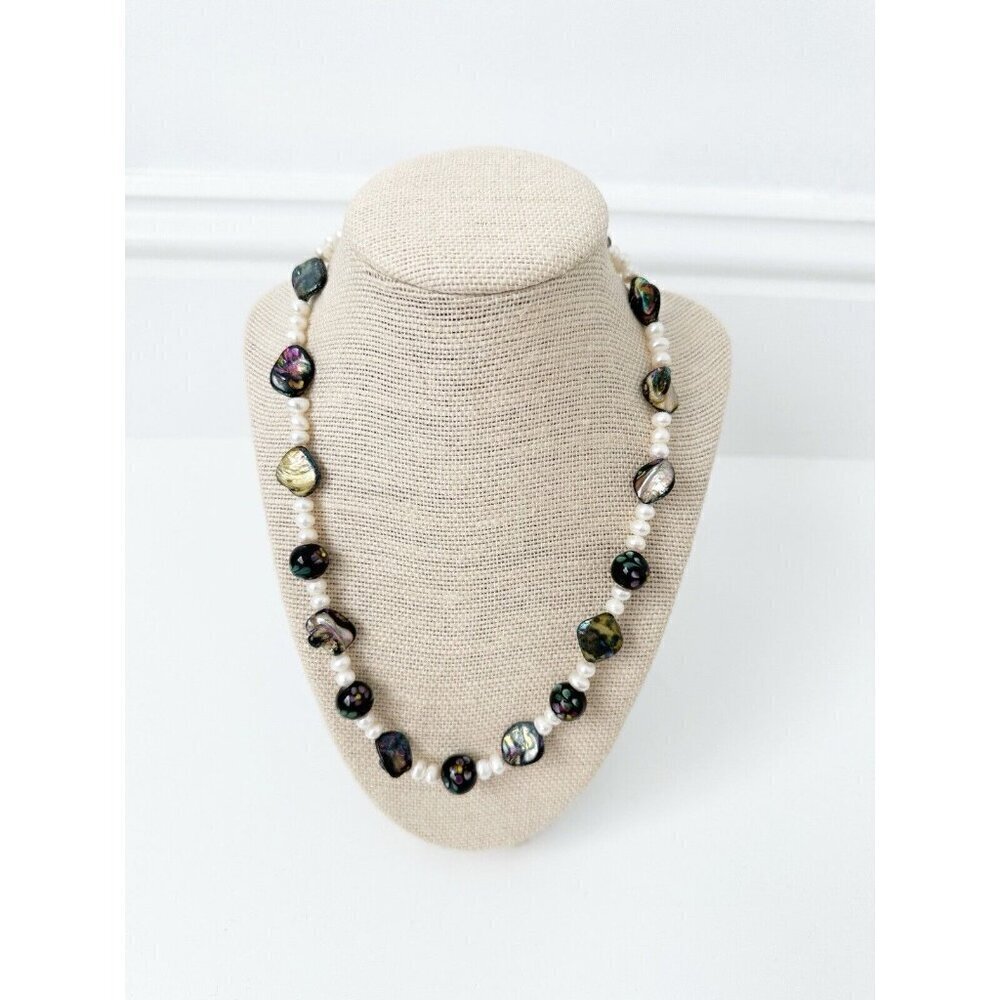 NWT Genuine Pearls & Painted Beads Necklace Black White